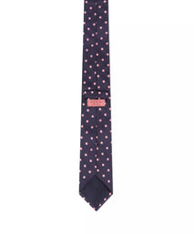 Navy & Pink Polka Dot Silk Woven Tie