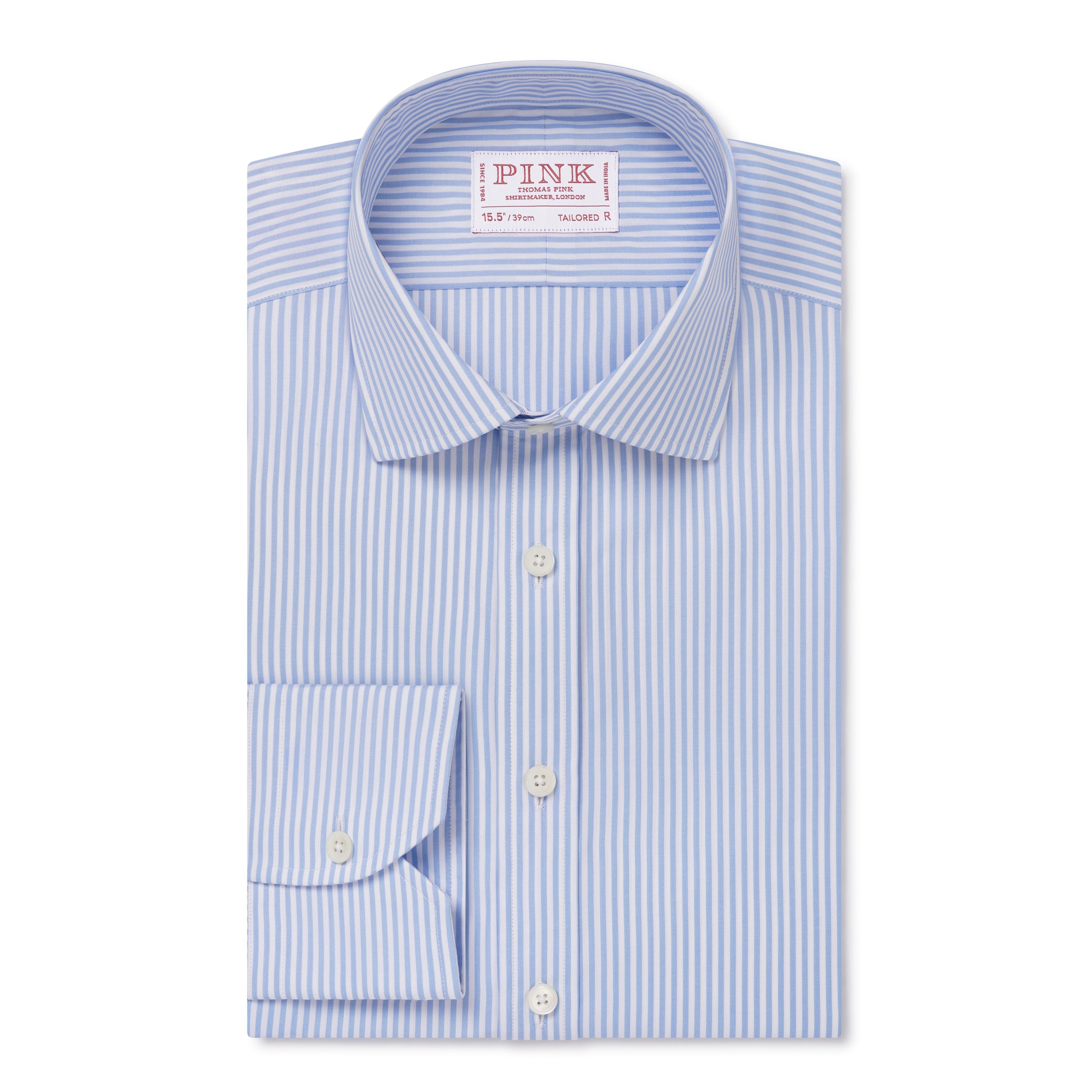 Pale Blue & White Tailored Fit Essential Bengal Stripe Formal Shirt