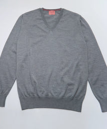 Pale Grey Merino Wool V-Neck Sweater