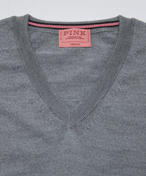 Pale Grey Merino Wool V-Neck Sweater