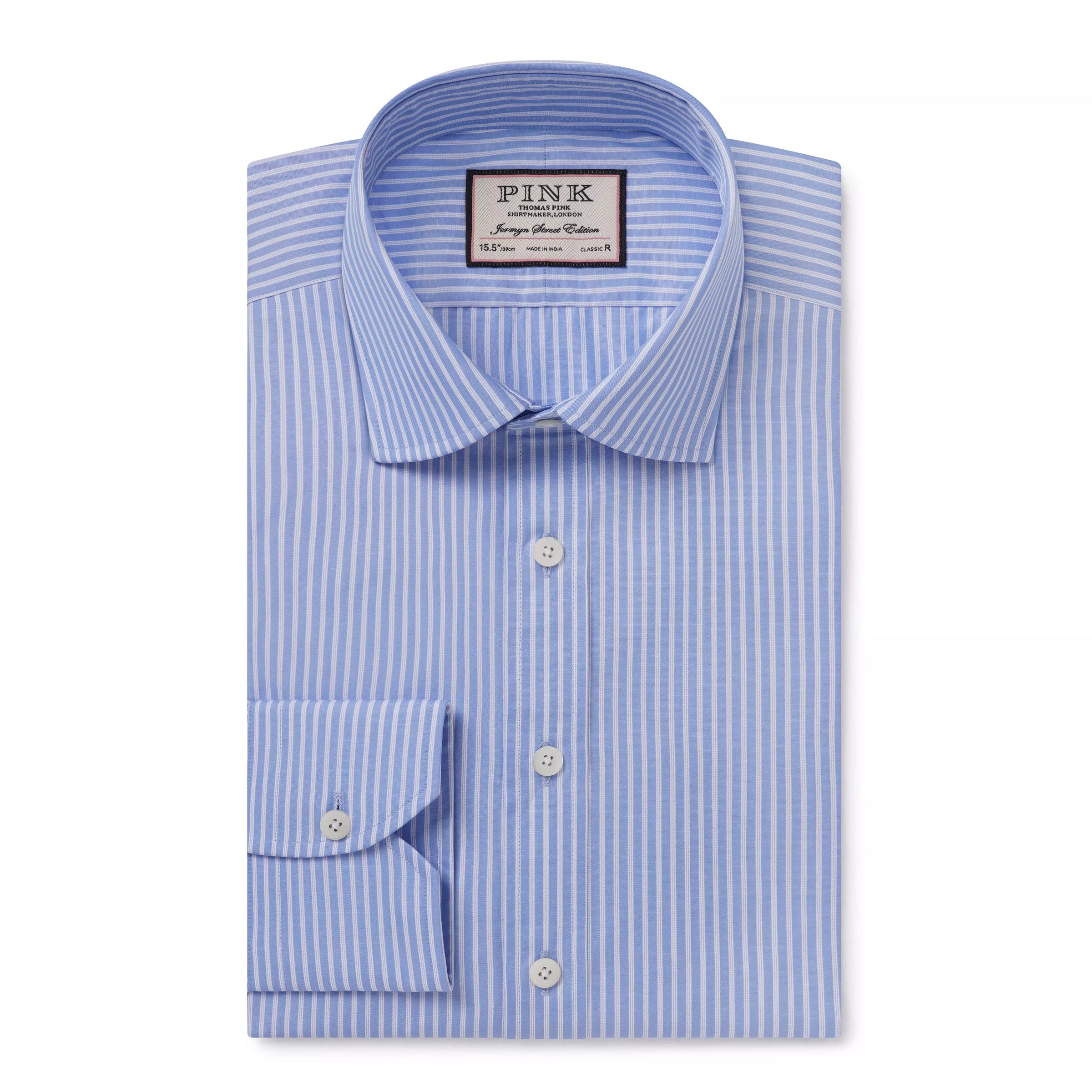 Blue & White Classic Fit Formal Tacking Stripe Shirt