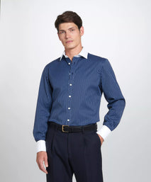 Navy Tailored Fit Wool Chalk Stripe Pleated Trouser